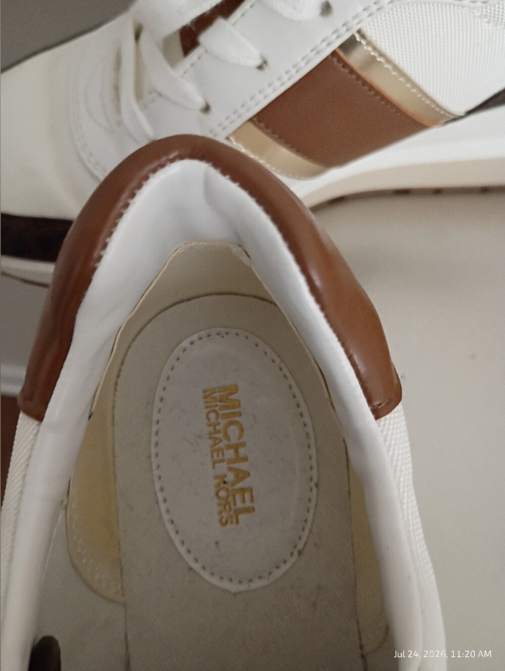 Michael Kors White, Brown and Gold Lace-Up Platform Sneakers - Picture 2 of 5